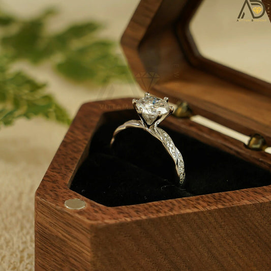 Round Cut Moissanite Ring | Twisted Gold Promise Band | Delicate Gift For Her