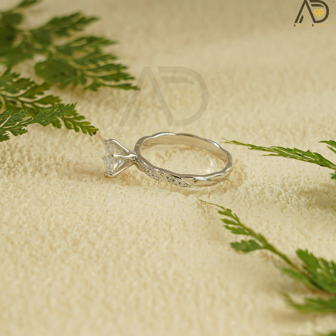 Unique Gold Moissanite Band | Round Cut Bridal Gift | Delicate Promise Ring