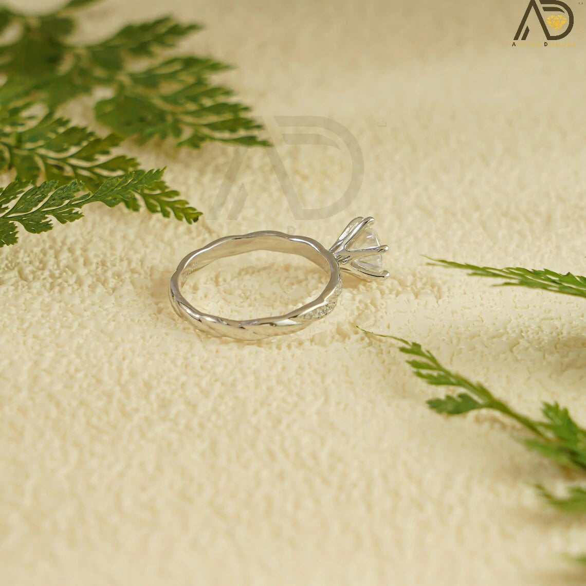 Round Moissanite Half Pave | Gold Engagement Ring | Twisted Style Jewelry