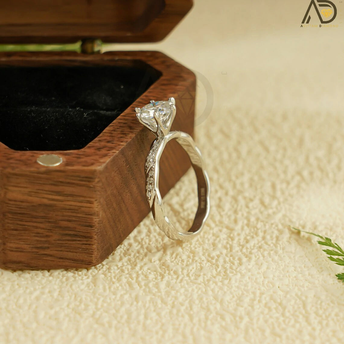 Solid Gold Twisted Band | Moissanite Ring For Her | Love Anniversary Gift