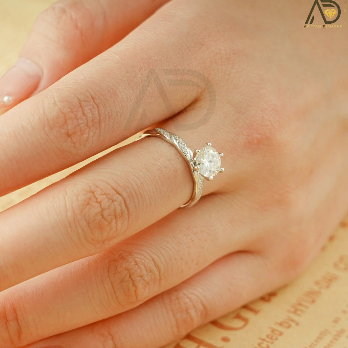Dainty Gold Moissanite Ring | Round Cut Wedding Gift | 18K Promise Ring
