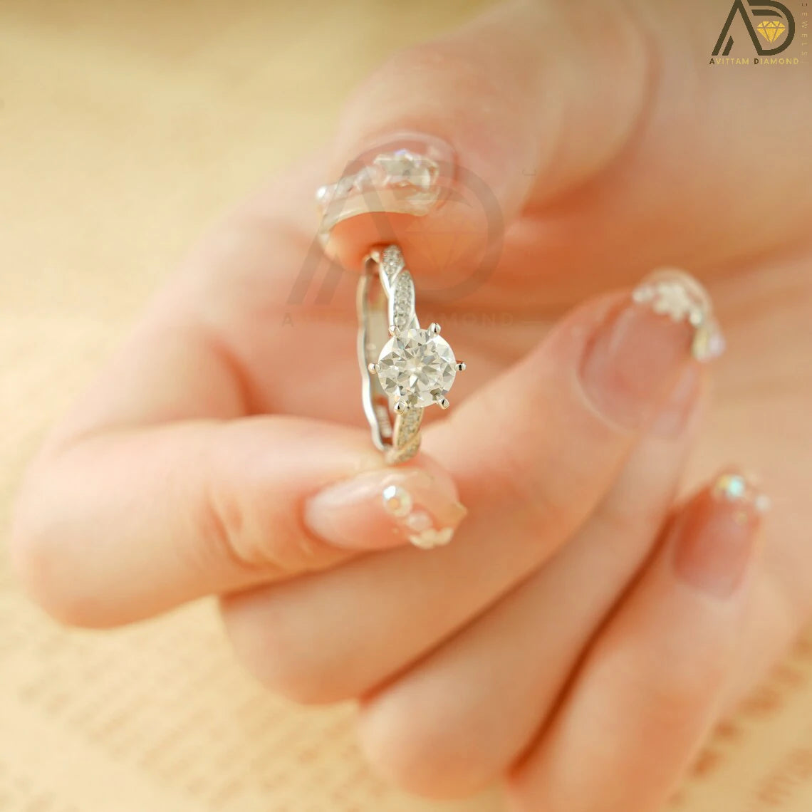 Elegant Round Cut Jewelry | Twisted Engagement Band | Moissanite Sparkle