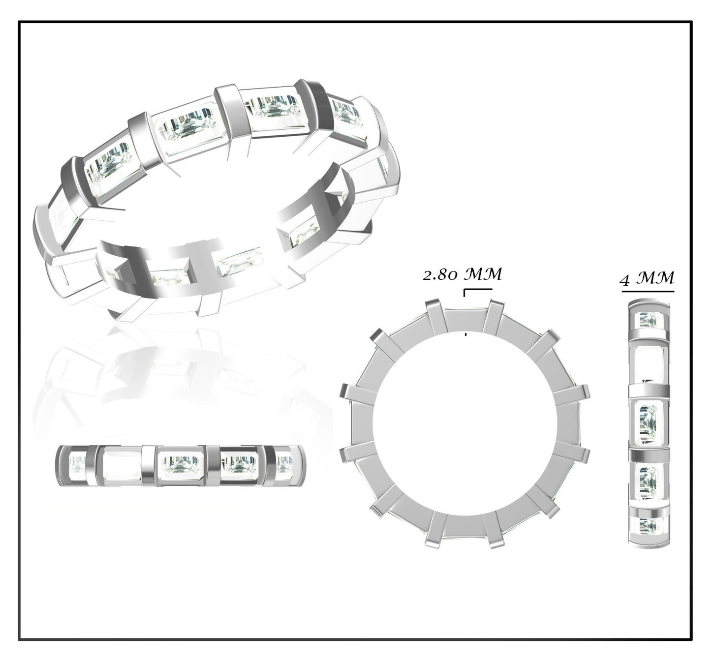 14K Solid White Gold | 5x3 Emerald Cuts Moissanite High Quality with IDGL Certified E-F Color | 8.75 US
