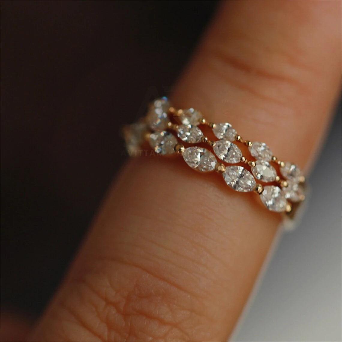 Marquise cut moissanite wedding band, 14K yellow gold bridal band, Half-eternity moissanite diamond matching band, Anniversary gift, Moissanite wedding ring, Yellow gold bridal band, Marquise cut jewelry, Half-eternity band, Moissanite diamond band, Matching wedding band, Bridal jewelry, Anniversary band, Wedding ring for her, Yellow gold wedding band, Moissanite bridal band