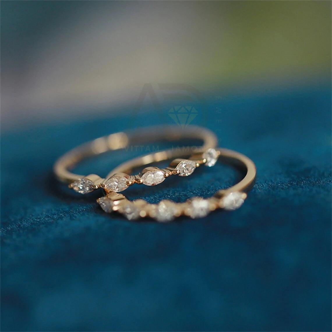 Marquise cut moissanite wedding band, 14K yellow gold bridal band, Half-eternity moissanite diamond matching band, Anniversary gift, Moissanite wedding ring, Yellow gold bridal band, Marquise cut jewelry, Half-eternity band, Moissanite diamond band, Matching wedding band, Bridal jewelry, Anniversary band, Wedding ring for her, Yellow gold wedding band, Moissanite bridal band