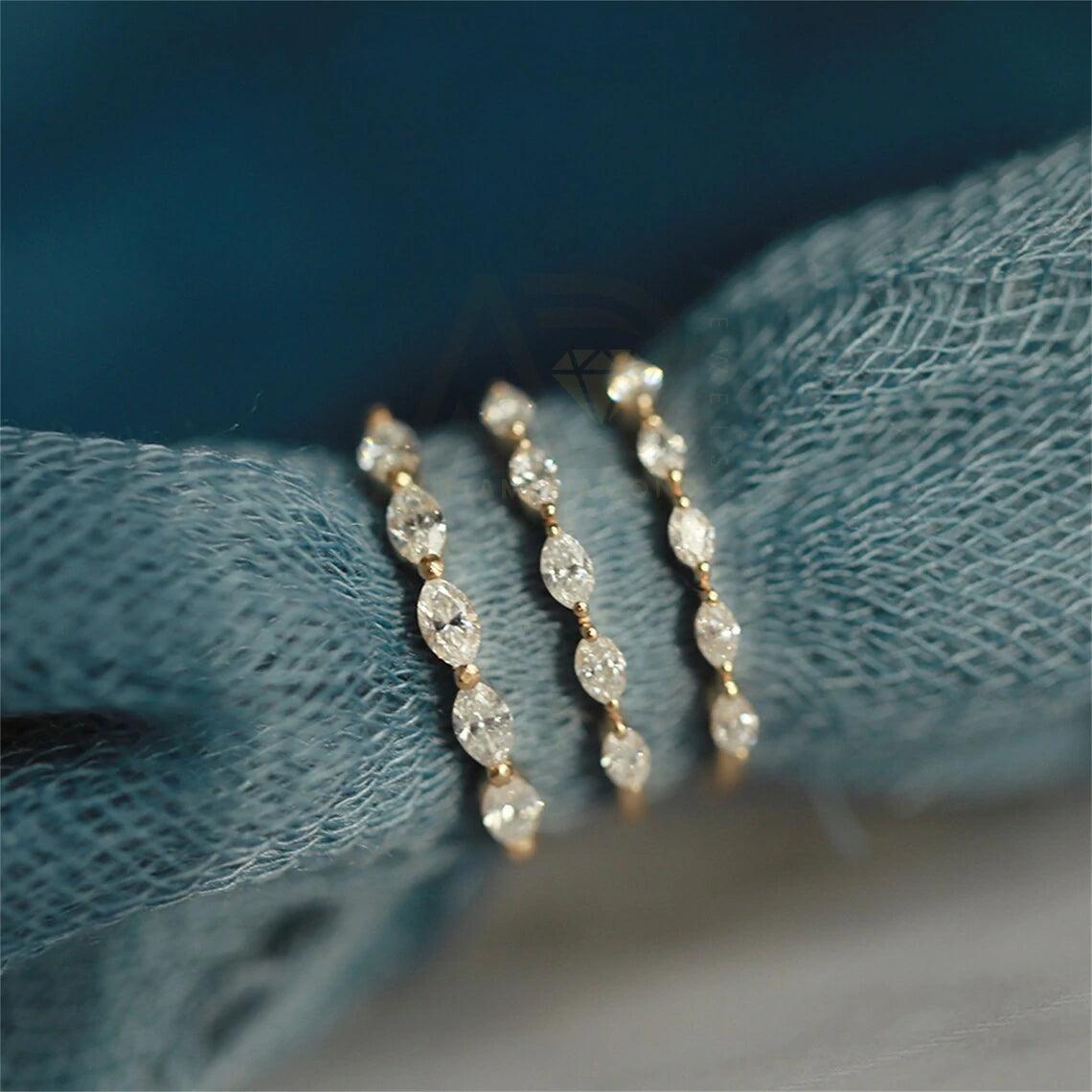 Marquise cut moissanite wedding band, 14K yellow gold bridal band, Half-eternity moissanite diamond matching band, Anniversary gift, Moissanite wedding ring, Yellow gold bridal band, Marquise cut jewelry, Half-eternity band, Moissanite diamond band, Matching wedding band, Bridal jewelry, Anniversary band, Wedding ring for her, Yellow gold wedding band, Moissanite bridal band