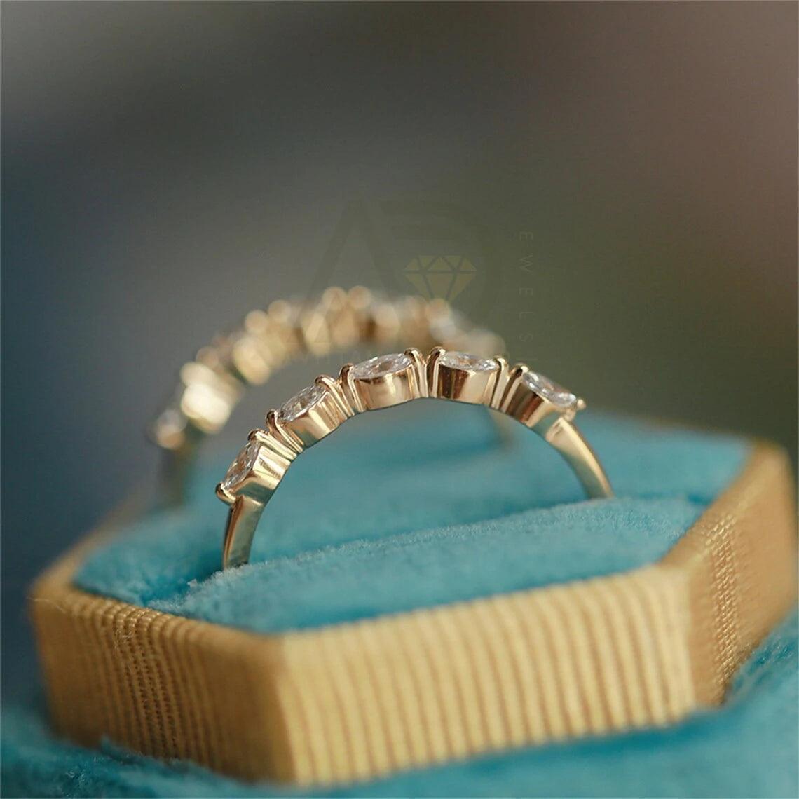 Marquise cut moissanite wedding band, 14K yellow gold bridal band, Half-eternity moissanite diamond matching band, Anniversary gift, Moissanite wedding ring, Yellow gold bridal band, Marquise cut jewelry, Half-eternity band, Moissanite diamond band, Matching wedding band, Bridal jewelry, Anniversary band, Wedding ring for her, Yellow gold wedding band, Moissanite bridal band