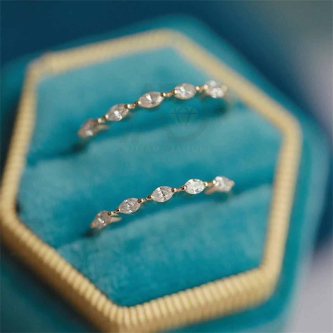 Marquise cut moissanite wedding band, 14K yellow gold bridal band, Half-eternity moissanite diamond matching band, Anniversary gift, Moissanite wedding ring, Yellow gold bridal band, Marquise cut jewelry, Half-eternity band, Moissanite diamond band, Matching wedding band, Bridal jewelry, Anniversary band, Wedding ring for her, Yellow gold wedding band, Moissanite bridal band