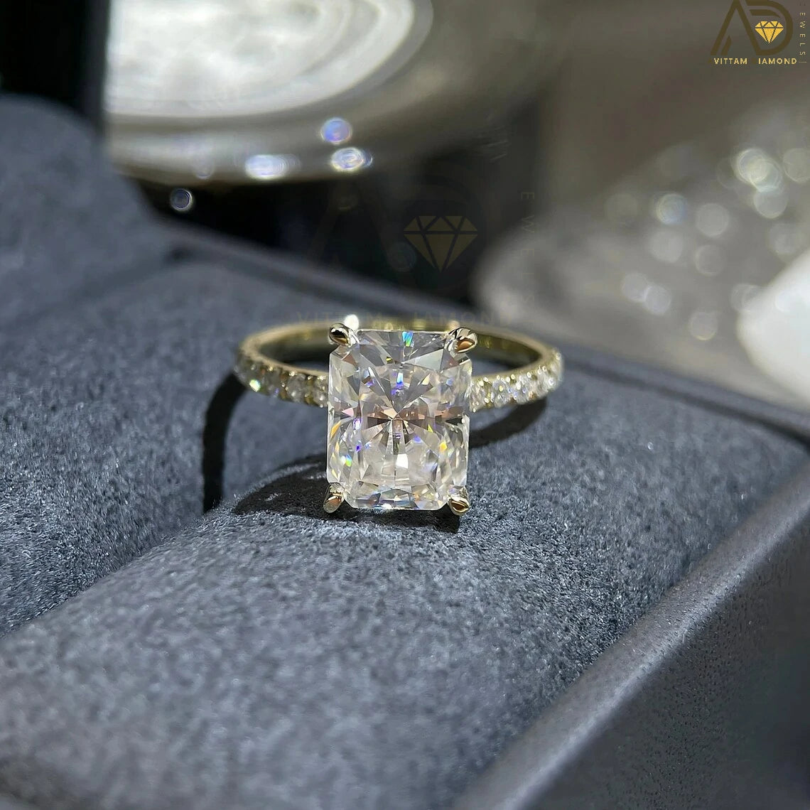 14K Solid Gold Radiant Cut Ct Moissanite Ring Anniversary