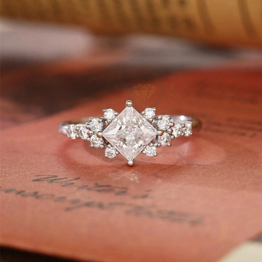 Princess Cut Moissanite Engagement Ring, Pave Setting Ring, Solid Gold Vintage Style Ring, Handmade Promise Ring, Women's Moissanite Ring, Customizable Fine Jewelry, Unique Anniversary Gift, Luxurious Symbol of Love, Timeless Elegance, Romantic Anniversary Jewelry