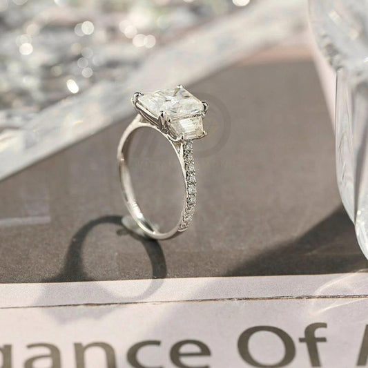 Pave Set Three Stone Radiant Moissanite Engagement Ring, Cathedral Setting Radiant Moissanite Wedding Ring for Wife, Anniversary Ring Gifts, Women's Moissanite Ring, Customizable Fine Jewelry, Unique Anniversary Gift, Luxurious Symbol of Love, Timeless Elegance, Romantic Anniversary Jewelry