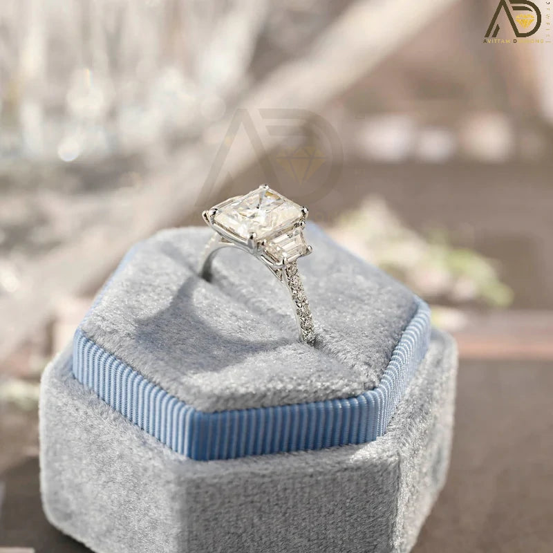 Moissanite Engagement Ring with Three Stones