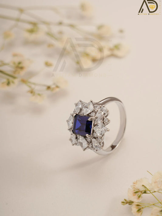 Emerald Cut Sapphire Ring | Solid Gold Sapphire Ring | Moissanite Sapphire Jewelry