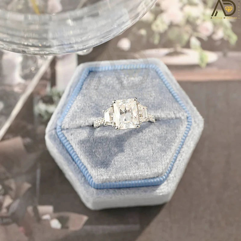 Three Stone Radiant Cut Moissanite Ring