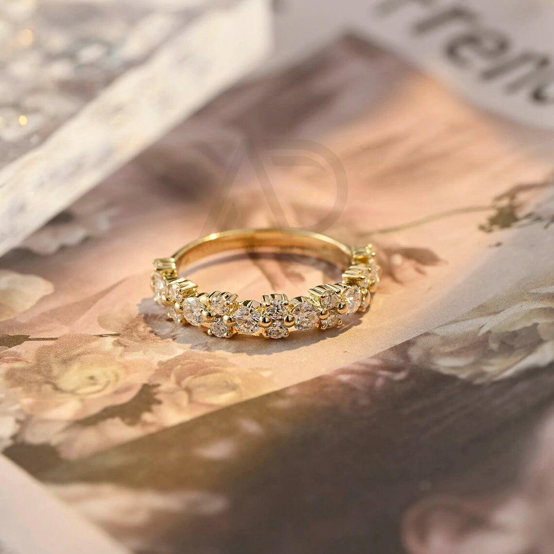 Moissanite wedding band, Moissanite half-eternity band, Moissanite matching band, Wedding band, Bridal band, Engagement ring, Anniversary gift,