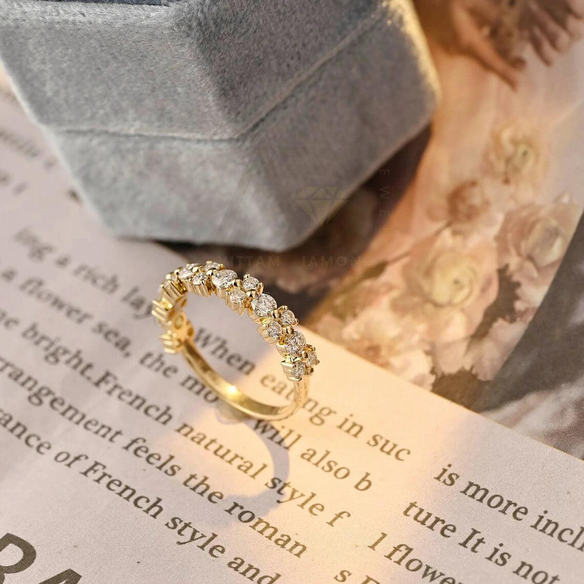 Moissanite wedding band, Moissanite half-eternity band, Moissanite matching band, Wedding band, Bridal band, Engagement ring, Anniversary gift,