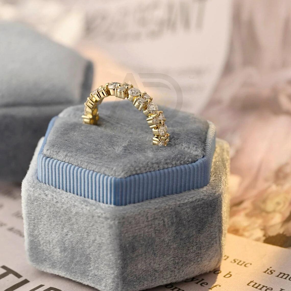 Moissanite wedding band, Moissanite half-eternity band, Moissanite matching band, Wedding band, Bridal band, Engagement ring, Anniversary gift,