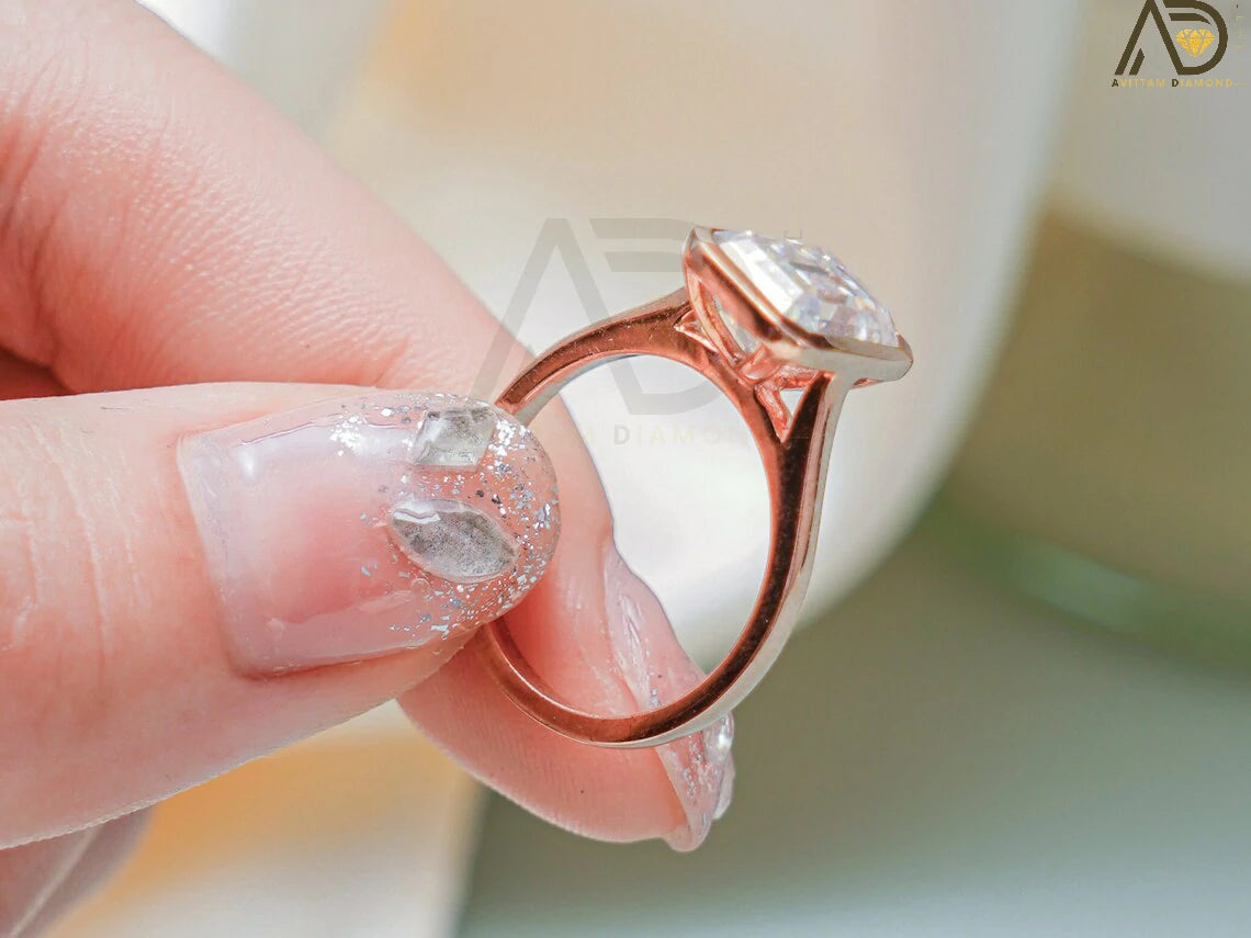 Radiant Moissanite Jewelry Design | Modern Bezel Engagement Ring | Emerald Cut Wedding Gift
