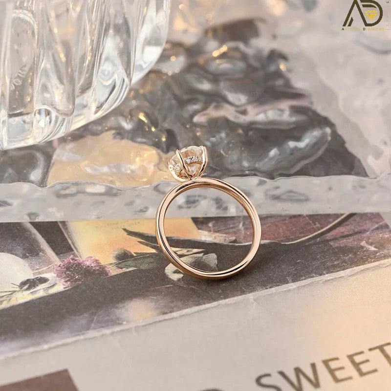 Hidden Halo Oval Cut Moissanite Ring - 14K Gold Engagement