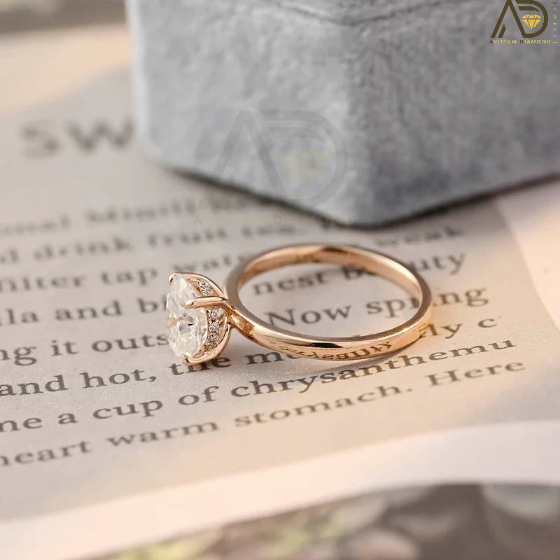 Luxurious 14K Gold Moissanite Bridal Ring - Oval Cut Hidden Halo