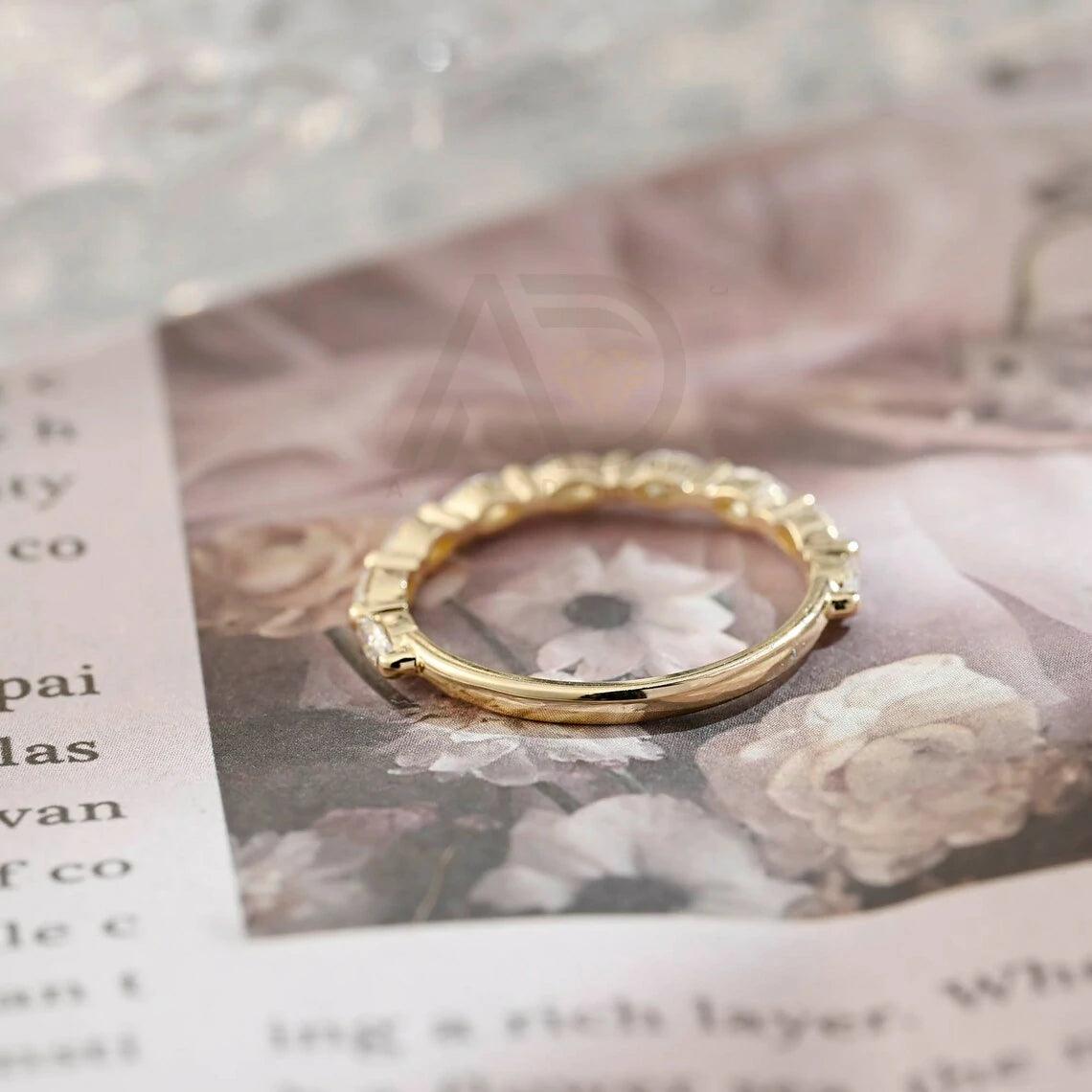 Marquise Moissanite Wedding Band, Solid Gold Bridal Ring, Half-Eternity Matching Band, Anniversary Gift, Valentine's Day Gift, Moissanite Anniversary Band, Fine Jewelry, Handcrafted Wedding Ring, Unique Bridal Set, Romantic Jewelry, Timeless Elegance, Luxurious Wedding Jewelry, Symbol of Love