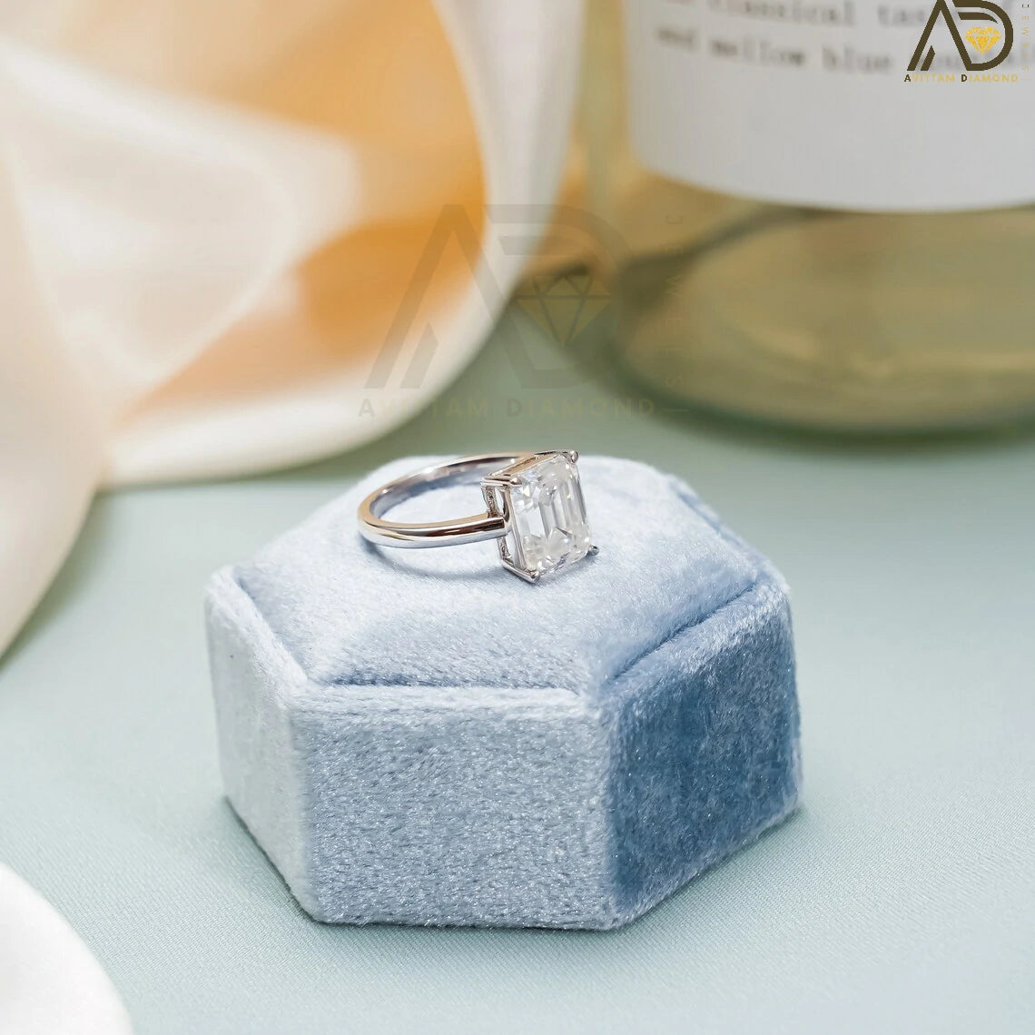 Solid Gold Minimalist Ring | Timeless Moissanite Ring | Modern Emerald Cut Design