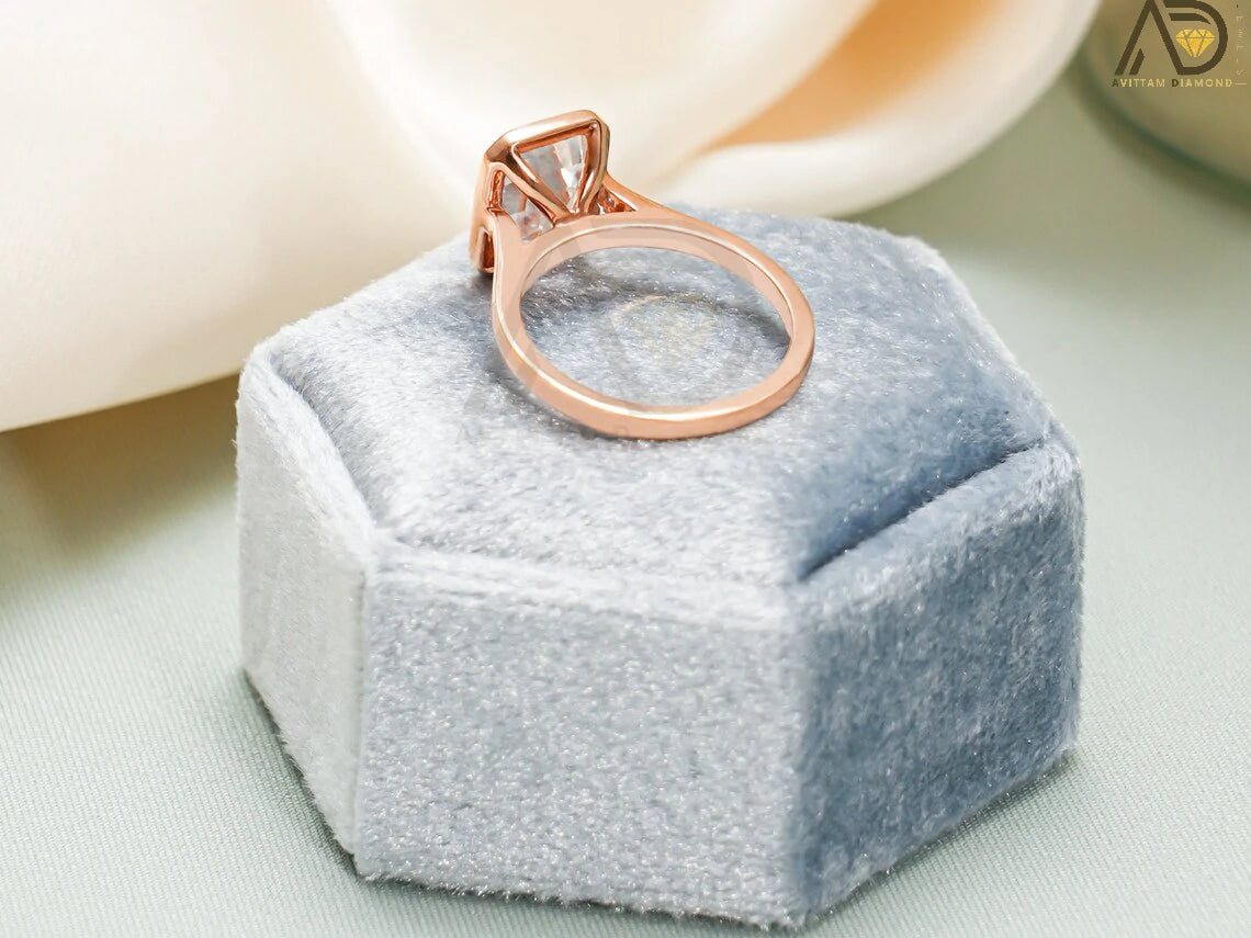 Art Deco Inspired Moissanite Ring | Solid Gold Moissanite Design | Minimalist Emerald Cut Ring