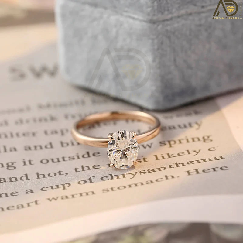 Luxurious 14K Gold Moissanite Bridal Ring - Oval Cut Hidden Halo