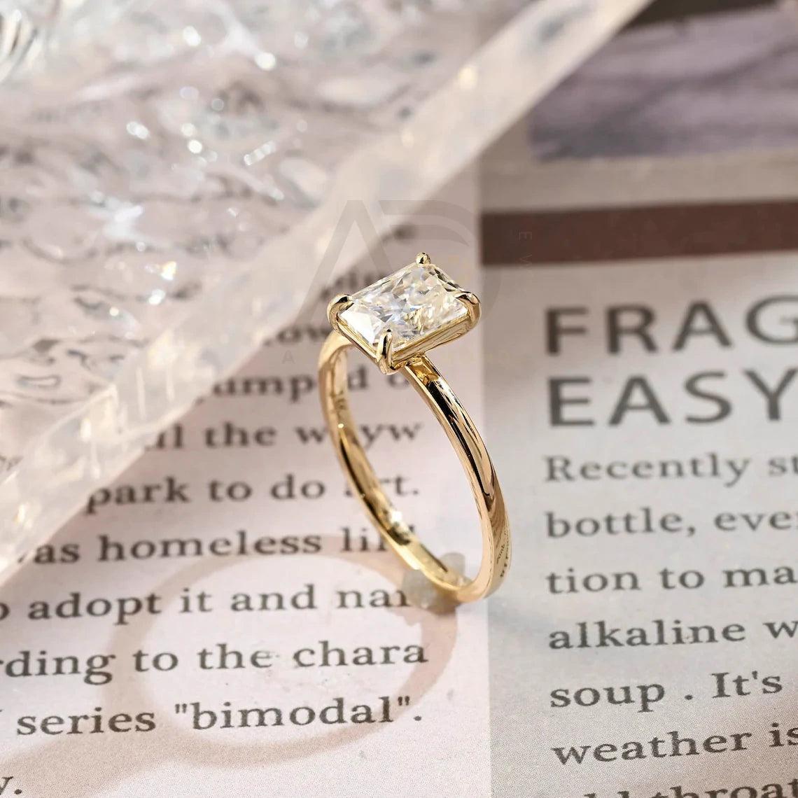 Solitaire radiant moissanite engagement ring, Customizable anniversary gifts, Moissanite solid gold ring, Radiant wedding ring for women wife, Radiant moissanite ring, Anniversary jewelry, Bridal ring, Customizable wedding band.