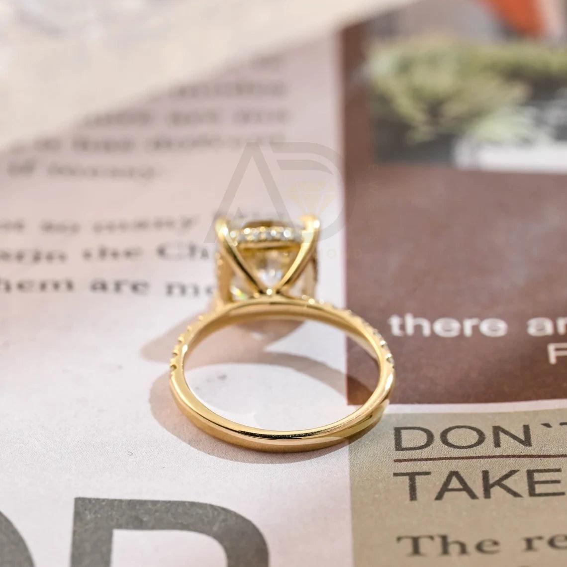 Cushion Cut Moissanite Engagement Ring, Hidden Halo Moissanite Ring, Solid Gold Wedding Ring, Half Pave Cushion Wedding Band, Promise Ring, Anniversary Gift, Women's Moissanite Ring, Customizable Engagement Ring, Fine Jewelry, Unique Promise Ring, Luxurious Anniversary Gift, Symbol of Love, Timeless Elegance, Romantic Jewelry