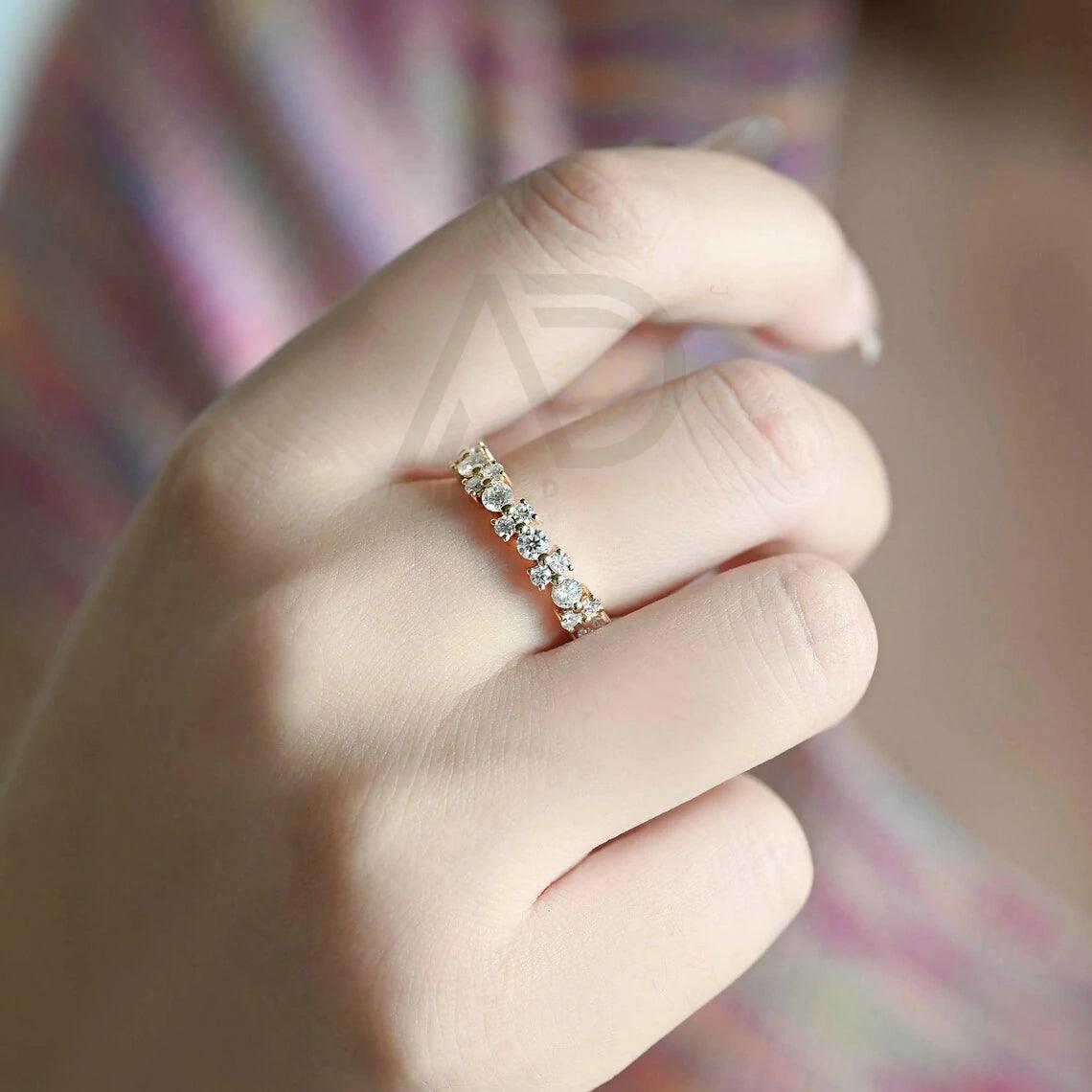 Moissanite wedding band, Moissanite half-eternity band, Moissanite matching band, Wedding band, Bridal band, Engagement ring, Anniversary gift,