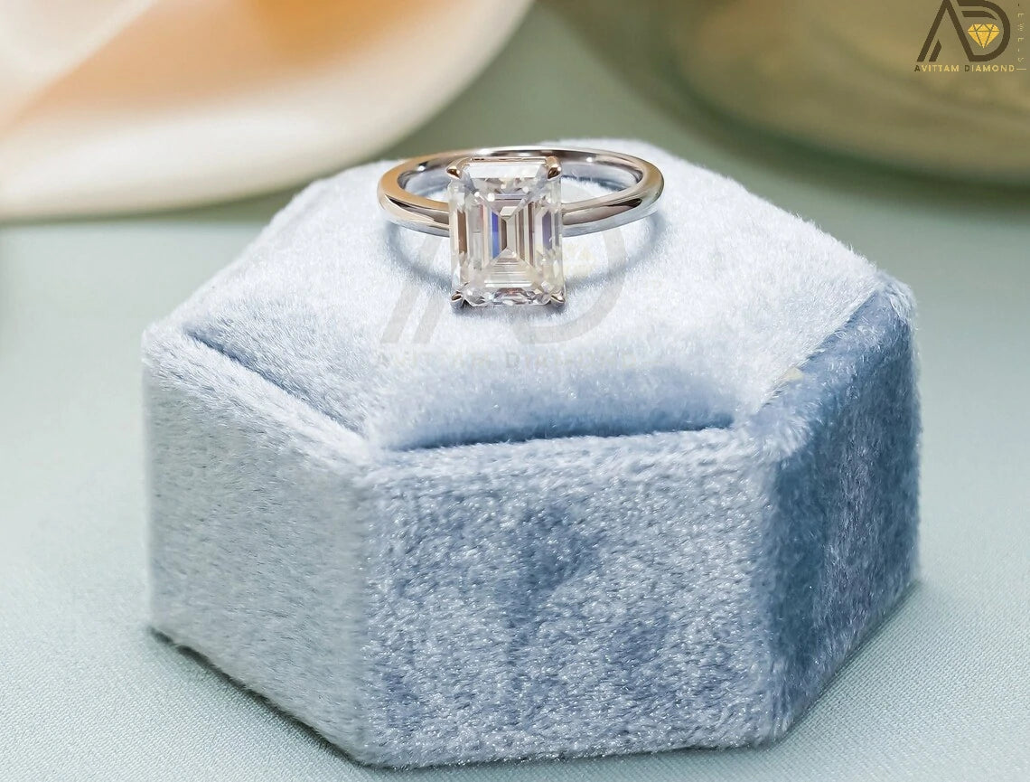 Solitaire Emerald Cut Band | Moissanite Engagement Gift | Dazzling Emerald Cut Ring