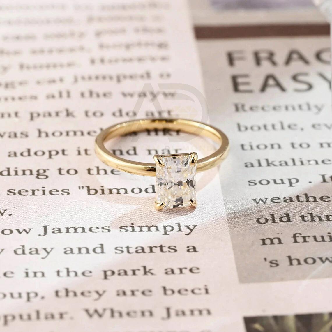 Solitaire radiant moissanite engagement ring, Customizable anniversary gifts, Moissanite solid gold ring, Radiant wedding ring for women wife, Radiant moissanite ring, Anniversary jewelry, Bridal ring, Customizable wedding band.