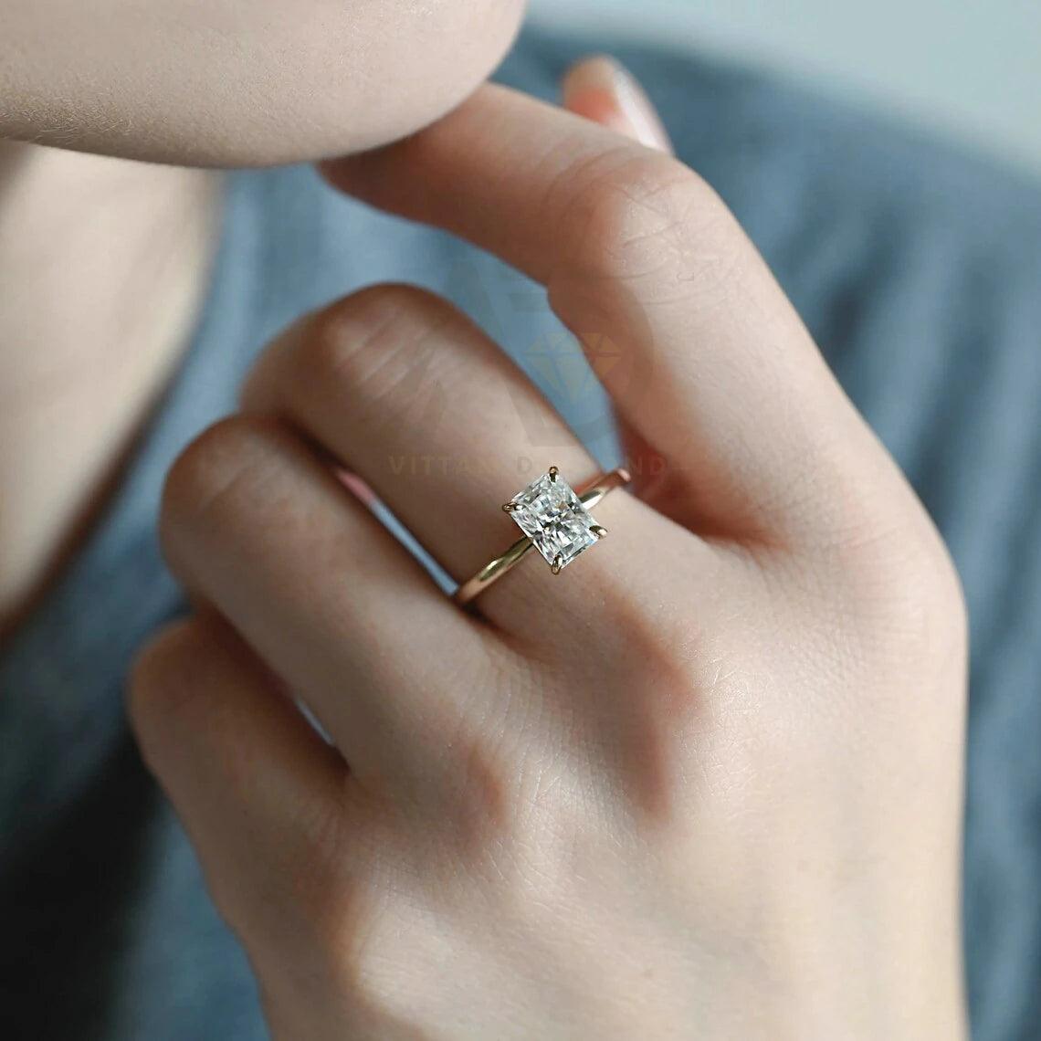 Solitaire radiant moissanite engagement ring, Customizable anniversary gifts, Moissanite solid gold ring, Radiant wedding ring for women wife, Radiant moissanite ring, Anniversary jewelry, Bridal ring, Customizable wedding band.