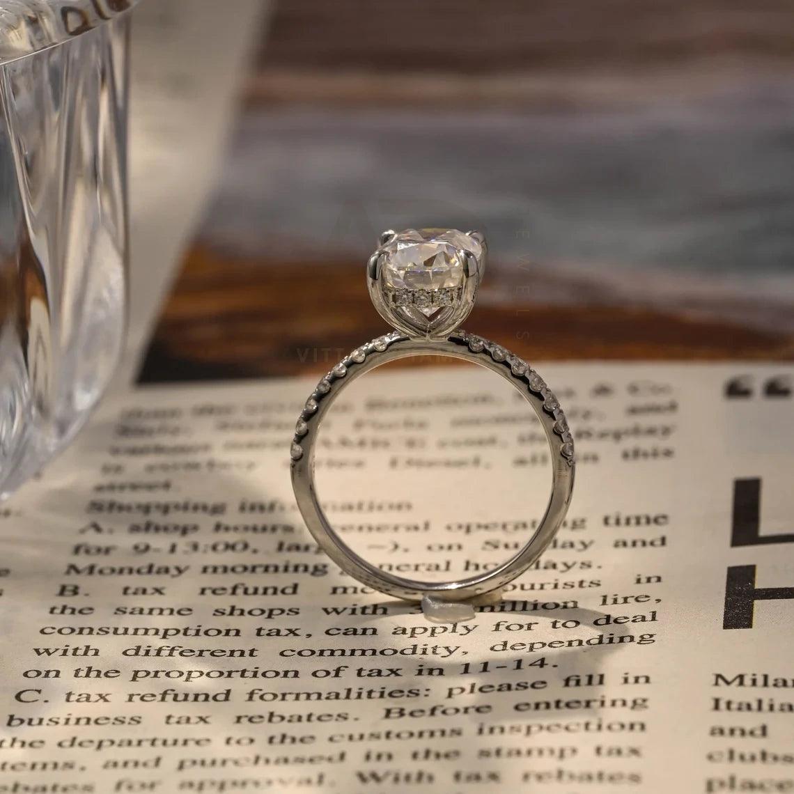 Elongated Cushion Cut Moissanite Engagement Ring with Hidden-Halo, 10K Solid Gold, 14K Solid Gold, 18K Solid Gold, Handmade Vintage Promise Ring, Anniversary Gift, Elongated Cushion Moissanite Ring, Hidden-Halo Engagement Ring, Vintage Promise Ring, Handmade Engagement Ring, Solid Gold Ring, Anniversary Band, Promise Ring, Vintage Style Ring, Gold Anniversary Gift