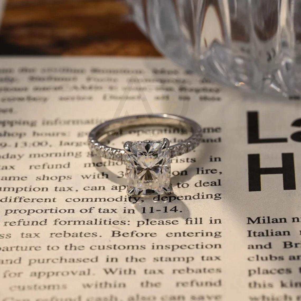 Elongated Cushion Cut Moissanite Engagement Ring with Hidden-Halo, 10K Solid Gold, 14K Solid Gold, 18K Solid Gold, Handmade Vintage Promise Ring, Anniversary Gift, Elongated Cushion Moissanite Ring, Hidden-Halo Engagement Ring, Vintage Promise Ring, Handmade Engagement Ring, Solid Gold Ring, Anniversary Band, Promise Ring, Vintage Style Ring, Gold Anniversary Gift