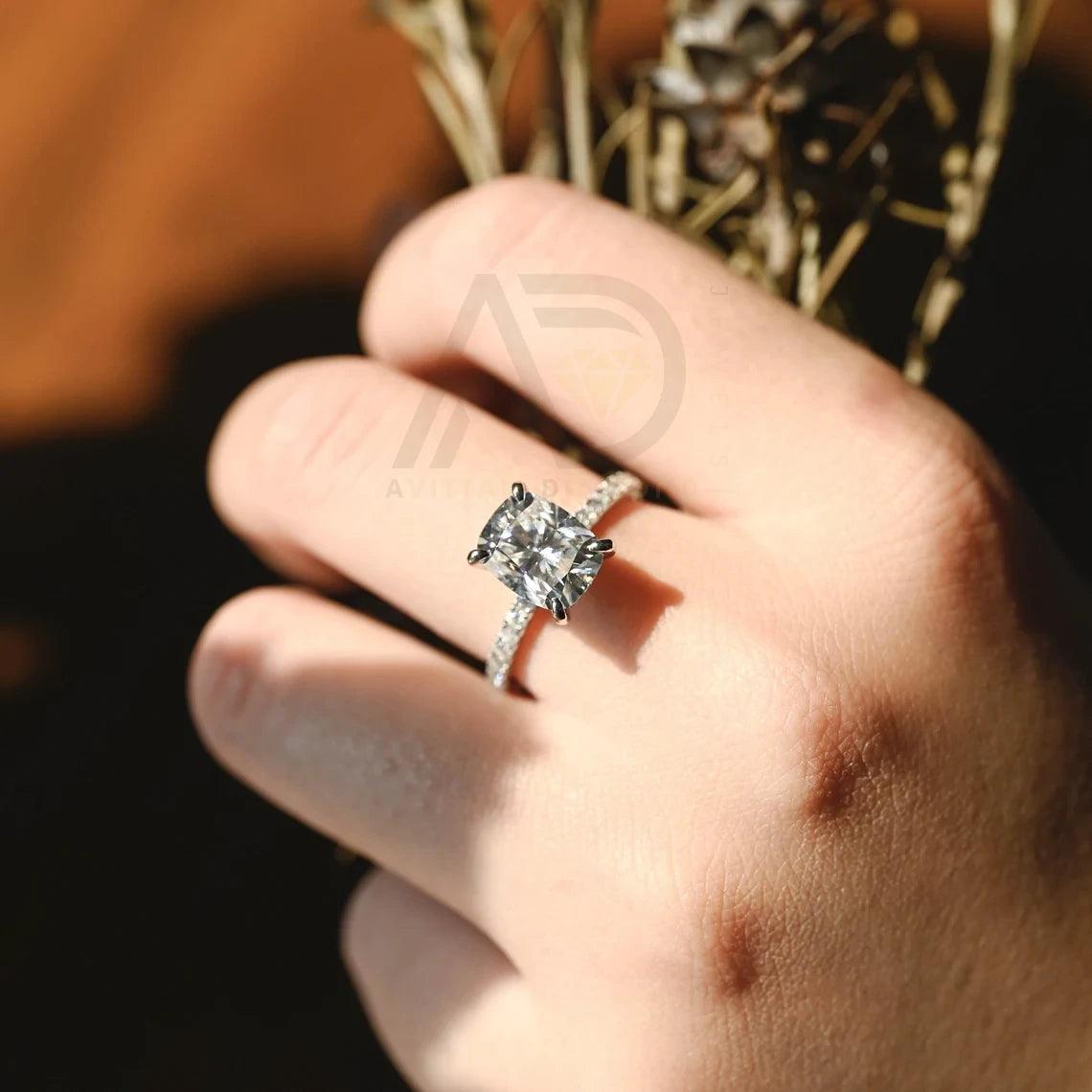 Elongated Cushion Cut Moissanite Engagement Ring with Hidden-Halo, 10K Solid Gold, 14K Solid Gold, 18K Solid Gold, Handmade Vintage Promise Ring, Anniversary Gift, Elongated Cushion Moissanite Ring, Hidden-Halo Engagement Ring, Vintage Promise Ring, Handmade Engagement Ring, Solid Gold Ring, Anniversary Band, Promise Ring, Vintage Style Ring, Gold Anniversary Gift