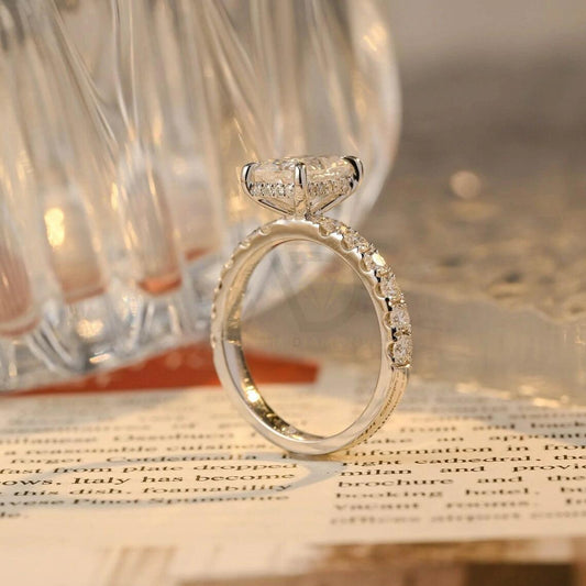 Solid gold radiant cut moissanite engagement ring, Hidden-halo pave radiant cut moissanite promise ring, Wedding ring, Anniversary gift, Radiant cut moissanite ring, Hidden-halo moissanite ring, Pave moissanite ring, Promise ring, Unique engagement ring, Sparkling wedding ring You