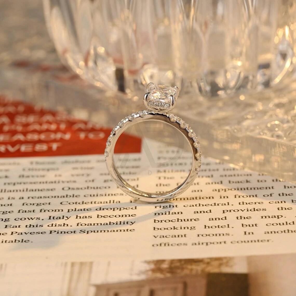 Solid gold radiant cut moissanite engagement ring, Hidden-halo pave radiant cut moissanite promise ring, Wedding ring, Anniversary gift, Radiant cut moissanite ring, Hidden-halo moissanite ring, Pave moissanite ring, Promise ring, Unique engagement ring, Sparkling wedding ring You