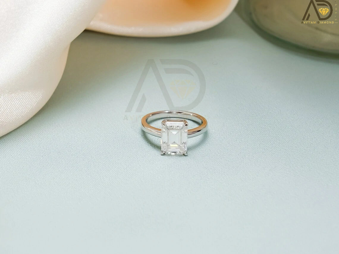 Emerald Cut Solid Gold Ring | Stylish Engagement Ring Idea | Unique Solitaire Ring Design