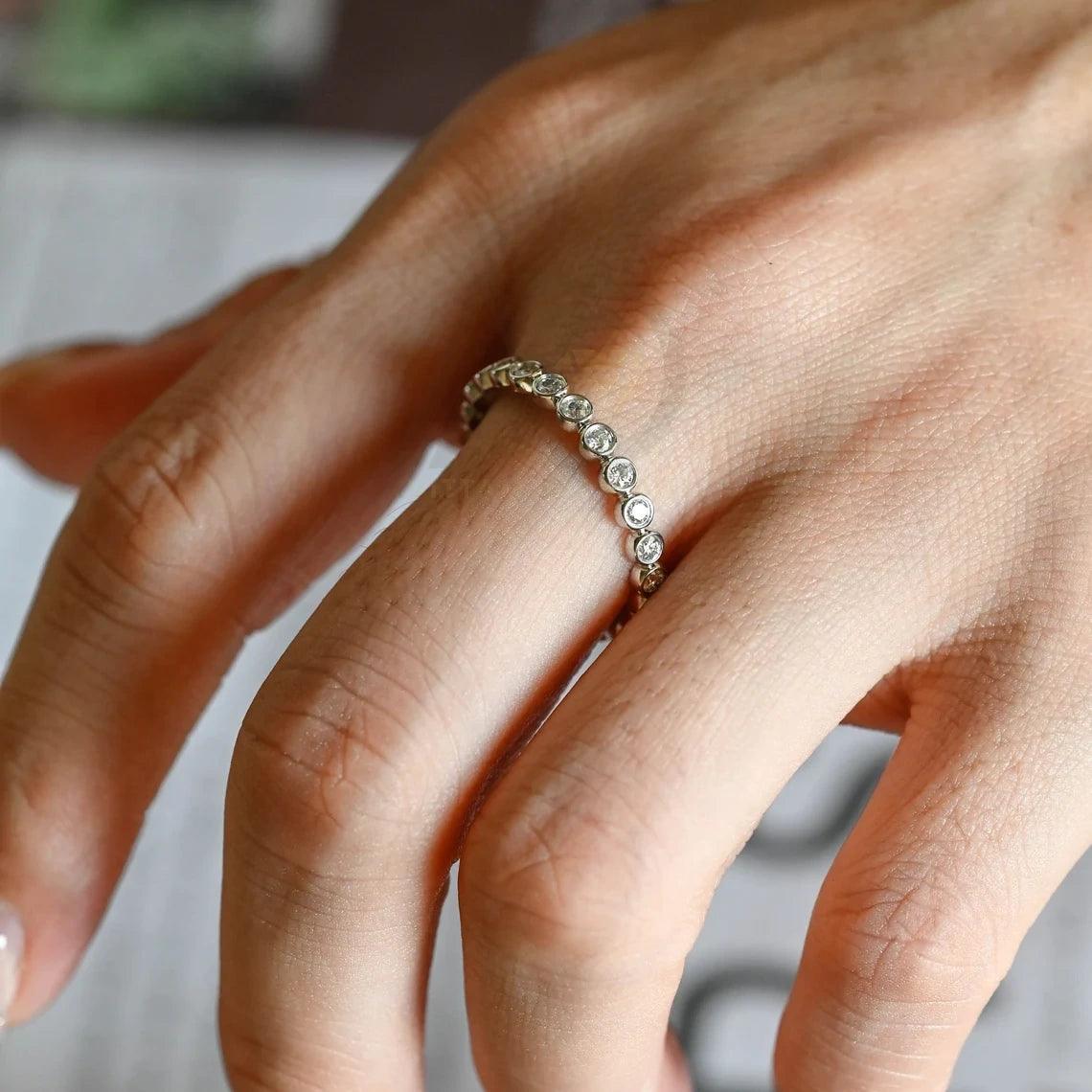 Round Cut Moissanite Wedding Band, Solid Gold Moissanite Bridal Band, Full-Eternity Matching Band, Anniversary Gift, Women's Moissanite Ring, Customizable Fine Jewelry, Unique Anniversary Band, Luxurious Symbol of Love, Timeless Elegance, Romantic Anniversary Jewelry