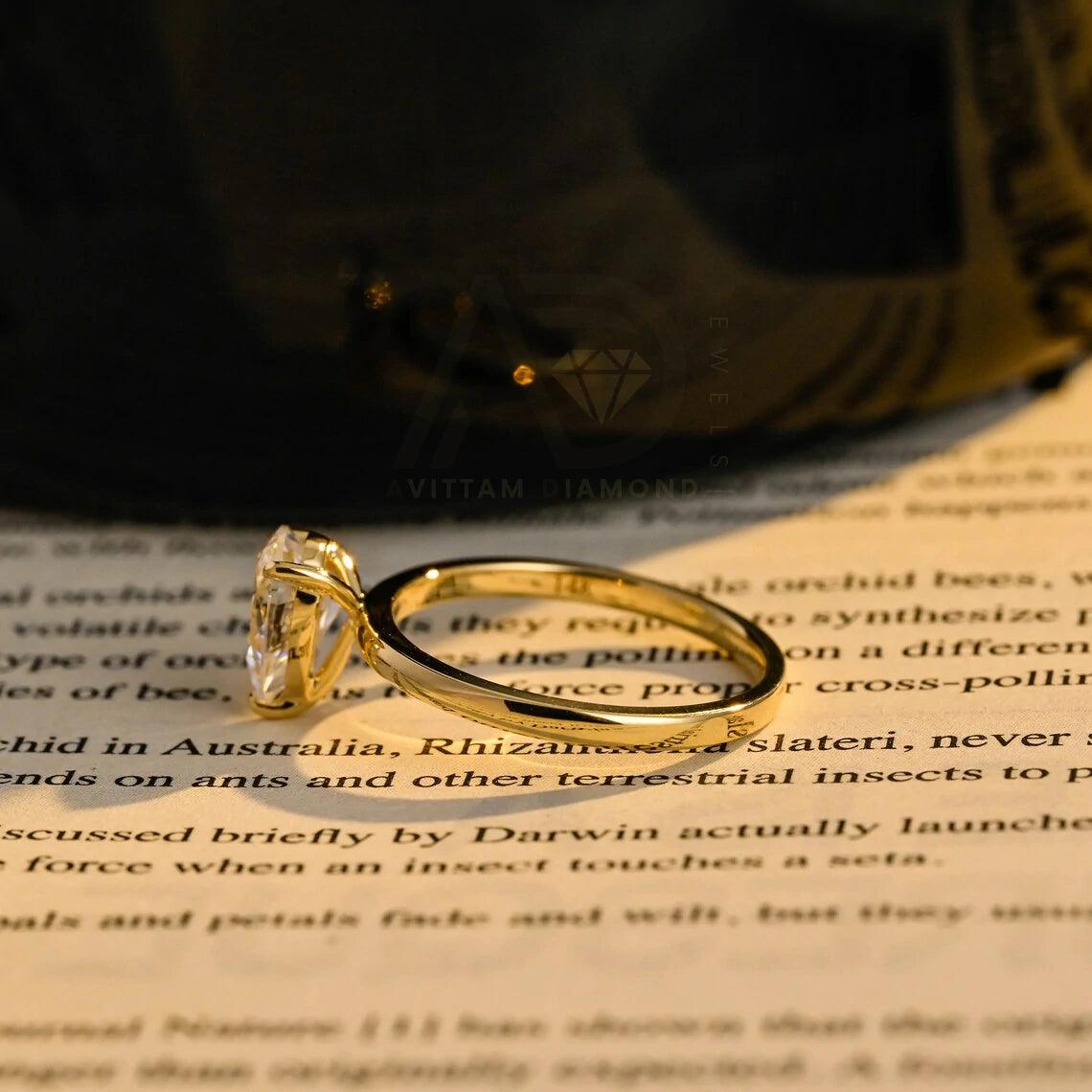 Pear Cut Solitaire Moissanite Engagement Ring, Solid Gold Teardrop Promise Wedding Ring, Handmade Ring, Anniversary Gift, Women's Moissanite Ring, Customizable Fine Jewelry, Unique Promise Ring, Luxurious Symbol of Love, Timeless Elegance, Romantic Anniversary Jewelry