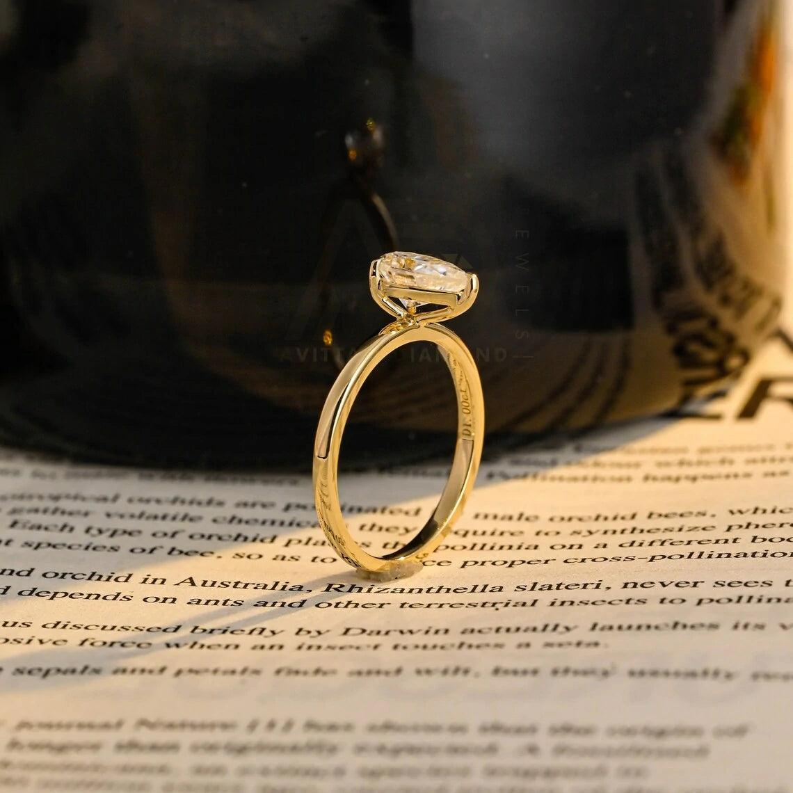 Pear Cut Solitaire Moissanite Engagement Ring, Solid Gold Teardrop Promise Wedding Ring, Handmade Ring, Anniversary Gift, Women's Moissanite Ring, Customizable Fine Jewelry, Unique Promise Ring, Luxurious Symbol of Love, Timeless Elegance, Romantic Anniversary Jewelry