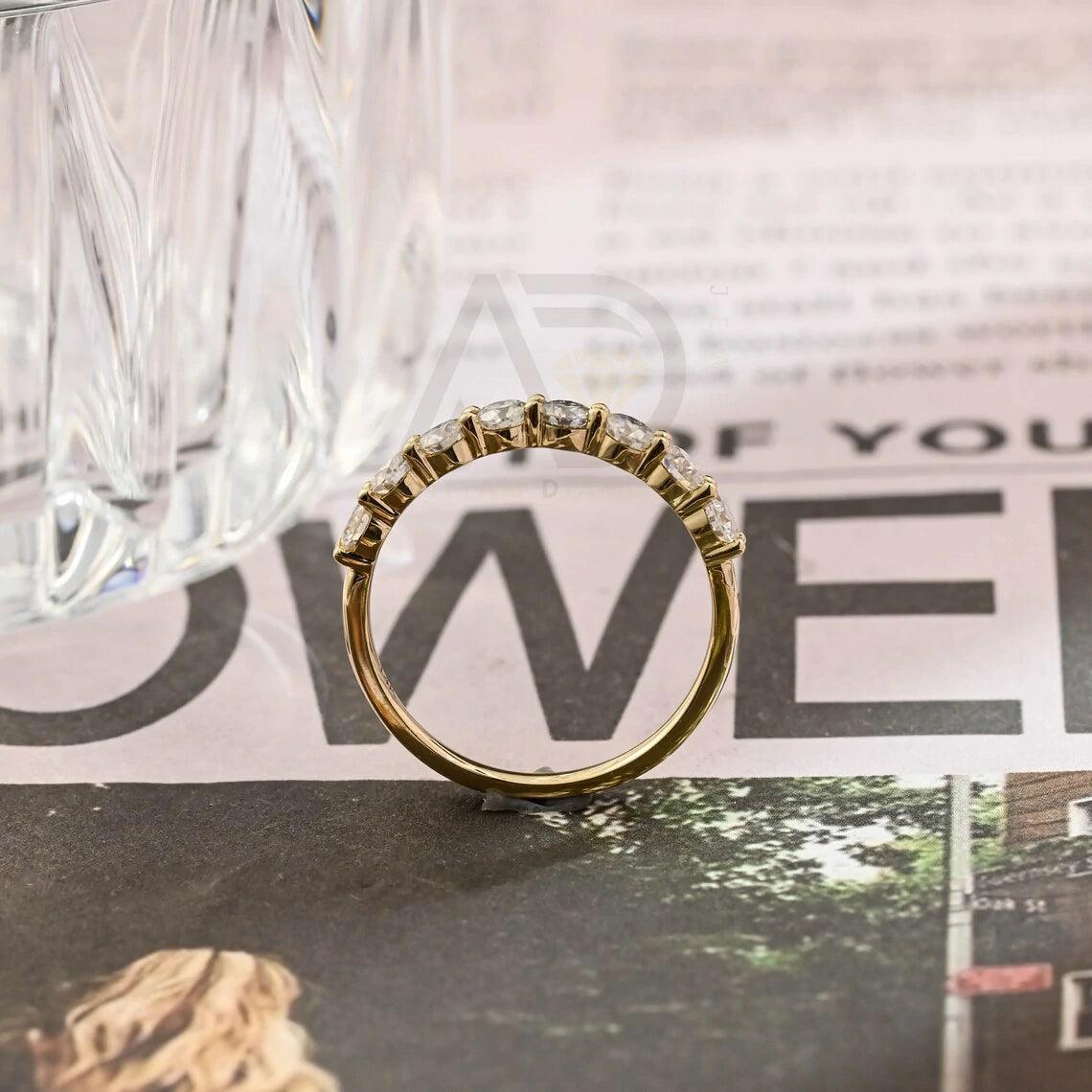 Round Cut Moissanite Engagement Wedding Band, Round Half-Eternity Band, Solid Gold Personalized Matching Band, Anniversary Gift, Women's Moissanite Ring, Customizable Fine Jewelry, Unique Anniversary Band, Luxurious Symbol of Love, Timeless Elegance, Romantic Anniversary Jewelry