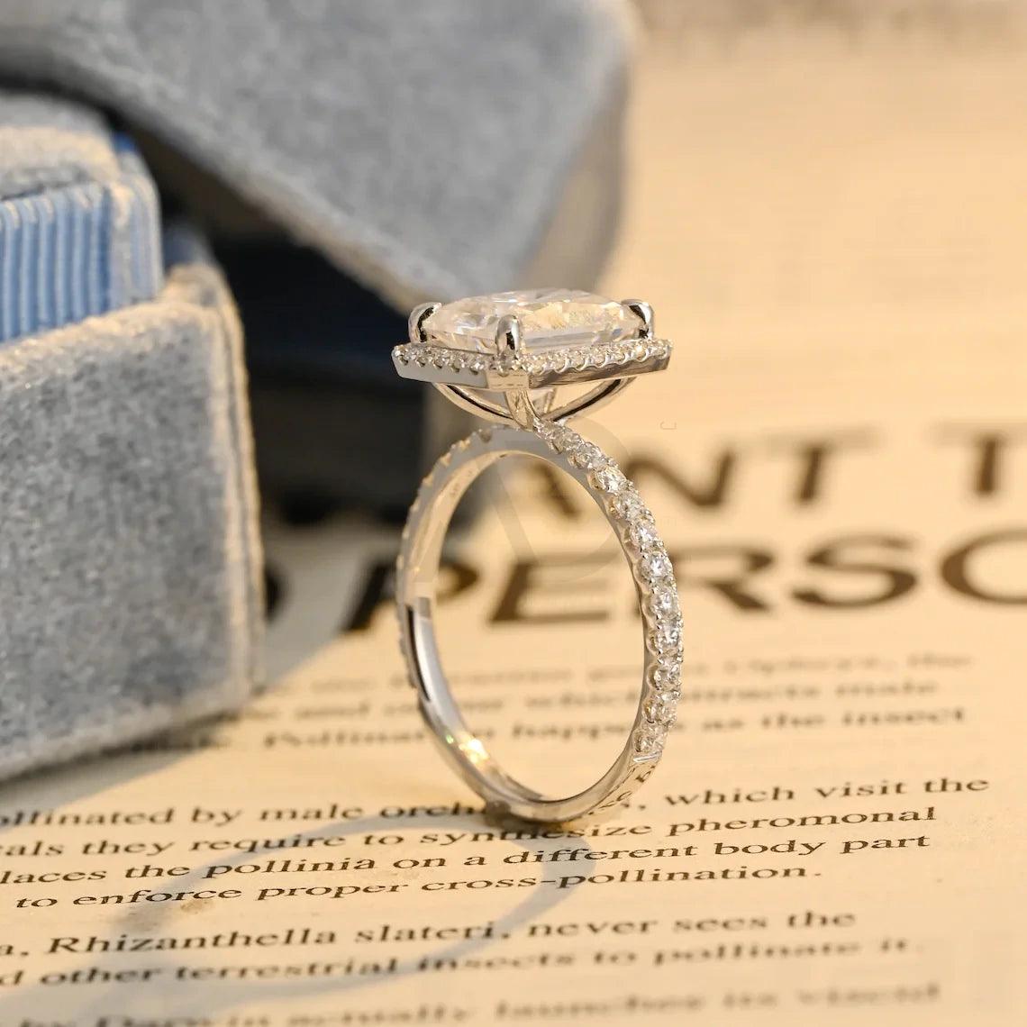 Solid gold radiant cut halo pave moissanite engagement ring, Vintage radiant cut moissanite wedding ring, Birthday gift, Anniversary gift, Halo pave moissanite ring, Vintage wedding band, Solid gold engagement ring, Sparkling moissanite ring, Unique bridal jewelry