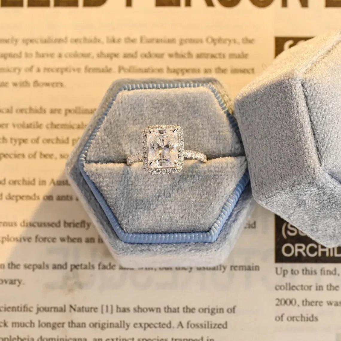 Solid gold radiant cut halo pave moissanite engagement ring, Vintage radiant cut moissanite wedding ring, Birthday gift, Anniversary gift, Halo pave moissanite ring, Vintage wedding band, Solid gold engagement ring, Sparkling moissanite ring, Unique bridal jewelry