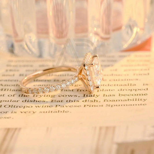 Princess Cut Paved Moissanite Engagement Ring with Halo, Solid Gold Moissanite Promise/Wedding Ring for Women, Anniversary Gift, Women's Moissanite Ring, Customizable Fine Jewelry, Unique Anniversary Gift, Luxurious Symbol of Love, Timeless Elegance, Romantic Anniversary Jewelry