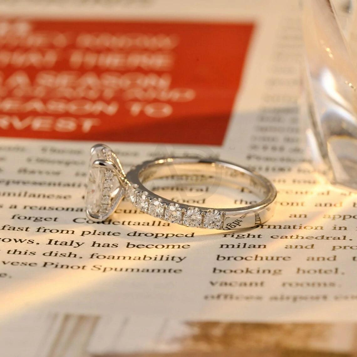 Solid gold radiant cut moissanite engagement ring, Hidden-halo pave radiant cut moissanite promise ring, Wedding ring, Anniversary gift, Radiant cut moissanite ring, Hidden-halo moissanite ring, Pave moissanite ring, Promise ring, Unique engagement ring, Sparkling wedding ring You