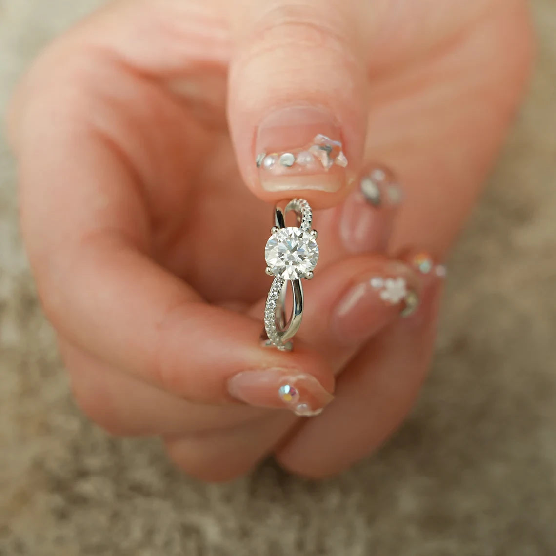 Twisted Band Ring | Round Moissanite | Anniversary Gift