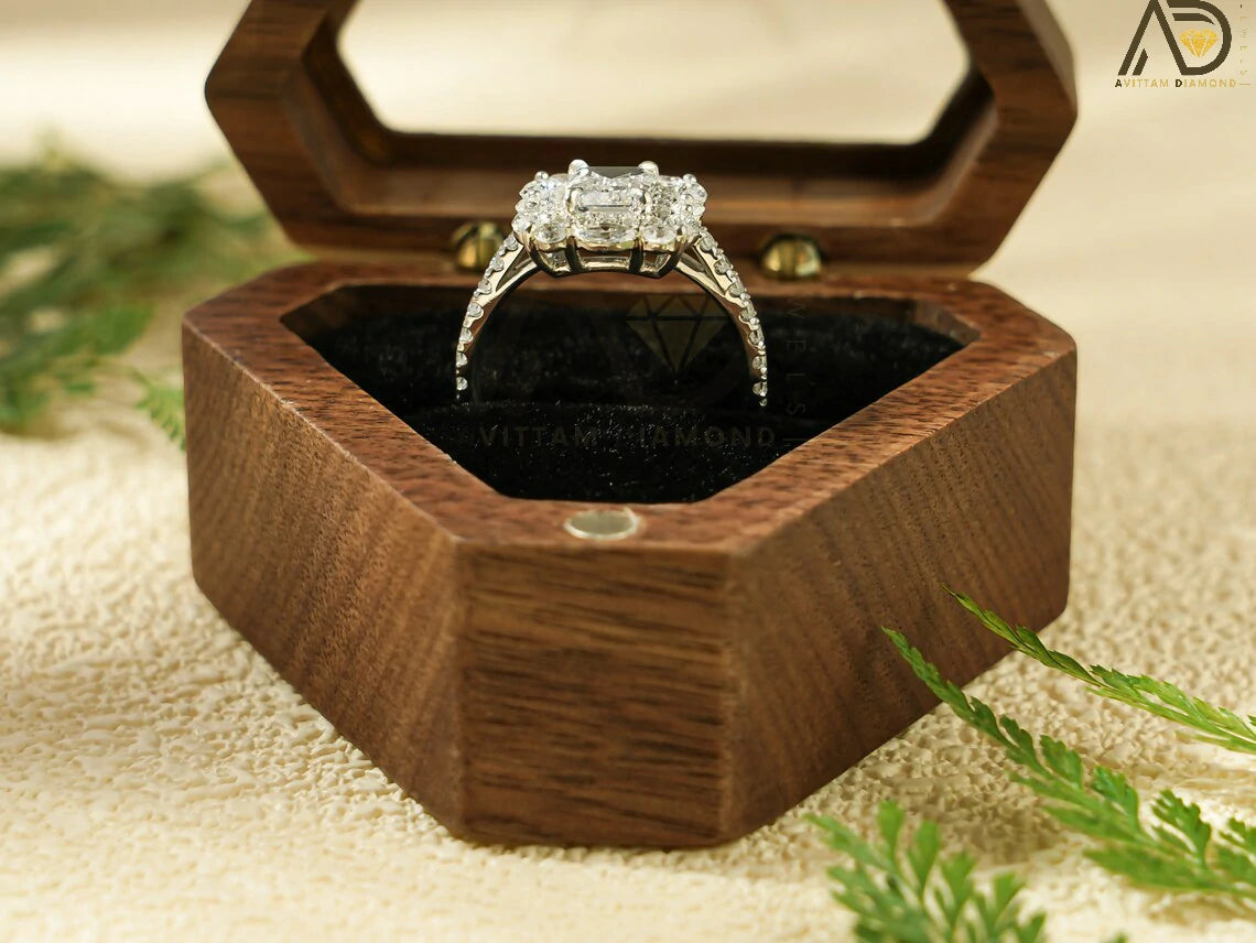 Unique Emerald Cut Engagement, Dazzling Bridal Moissanite Ring,